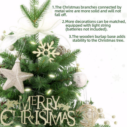 Mini 1.5ft Table top Christmas Tree, Pre-lit Artificial Mini Christmas Tree with LED Lights, Christmas Decorations for Tabletop,Home, Office, Indoor and Outdoor Holiday Decoration