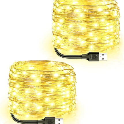 Blingstar Fairy Lights USB Powered Christmas Lights 2 Pack 33 Ft 100 LED String Lights Mini Fairy String Lights for Bedroom Christmas Tree Camping Decoration, Warm White