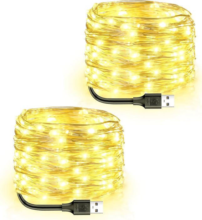 Blingstar Fairy Lights USB Powered Christmas Lights 2 Pack 33 Ft 100 LED String Lights Mini Fairy String Lights for Bedroom Christmas Tree Camping Decoration, Warm White