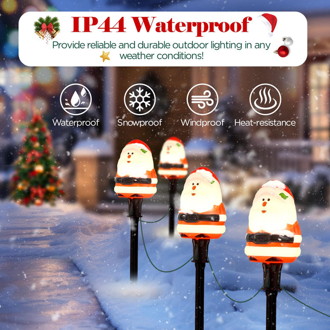 2-Pack Christmas Pathway Lights Outdoor with 5 Santa Lights, 10FT Santa Claus String Lights with Stakes, Plug in LED Xmas Path Lights, Waterproof Outside Christmas Decorations for Yard Lawn Walkway
