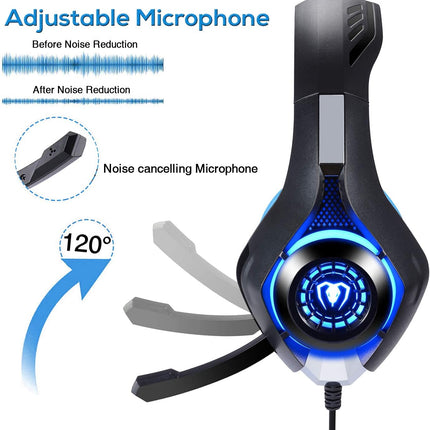 Professional 3.5mm PS4 Gaming Headset Headphone with Mic and LED Lights for Playstation 4, PS5, Xbox one,Laptop, Computer (Blue)