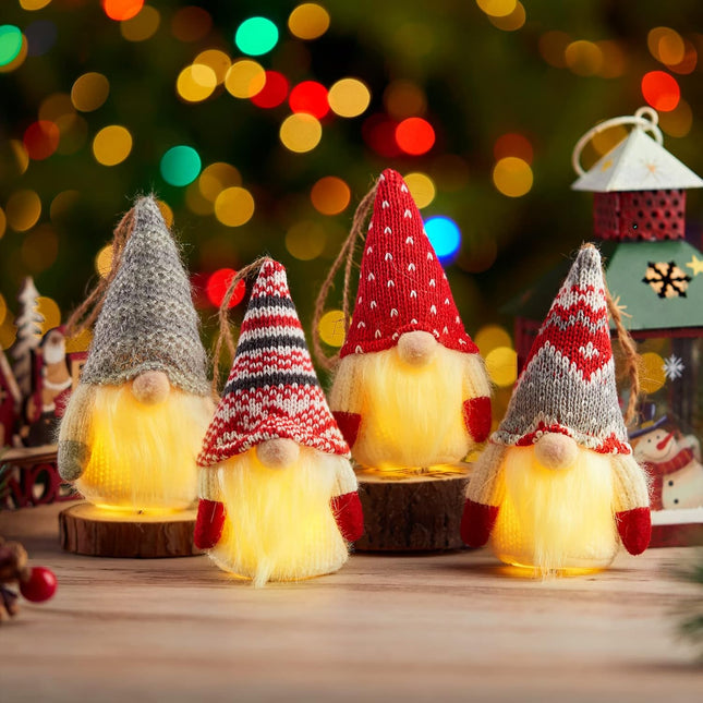Gnome Christmas Ornaments, 8 Packs 5" Christmas Gnomes Ornaments, Lighted Christmas Tree Ornaments, Bulk for Coworkers