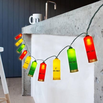 SUNSGNE 8.5ft LED Shotgun Shells String Lights, Indoor Decorative Christmas String Lights with 10 Red Green Yellow Lights, Plug-in Hanging String Lights for Christmas Hunting-Themed Party Decor