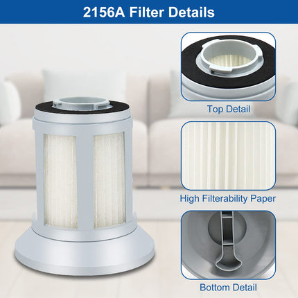 Filter Compatible With Bissell 2156, 2156A, 1665, 16652, 1665W Zing Canister Vacuum Cleaner, Replace Part 1613056, 2Pcs 2156A Filter + 4 Post Motor
