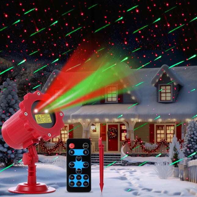 Treela Red Christmas Laser Light Projector Outdoor Motion Star Projection Light Xmas LED Projector with Remote Waterproof Decorative Light for Garden Home Yard(Red Green Color,Meteor Shower)