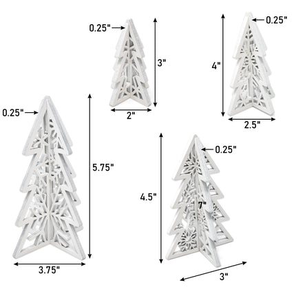 8 Piece Christmas Trees Wooden Table Decorations Centerpiece Holiday Wood White 3D Hallow Carving Tree Tiered Tray Tabletop Sign Decor 4 Sizes for Office Dining Mantle Home Winter Xmas Party Supplies