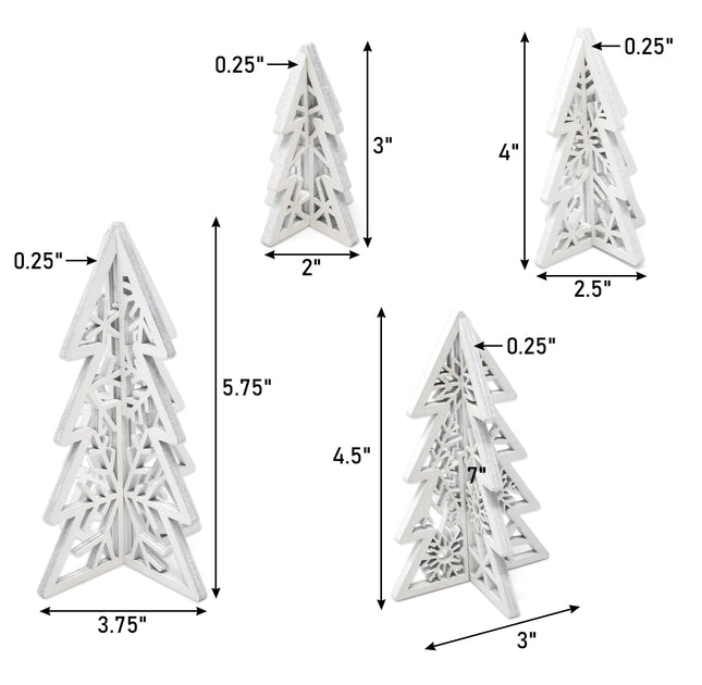 8 Piece Christmas Trees Wooden Table Decorations Centerpiece Holiday Wood White 3D Hallow Carving Tree Tiered Tray Tabletop Sign Decor 4 Sizes for Office Dining Mantle Home Winter Xmas Party Supplies