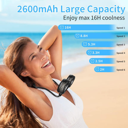 Handfan Portable Neck Fan, 4 Turbine Drive Personal Fan Rechargeable, Battery Operated Wearable Necklace Fan, 6 Speeds, 40Db Low