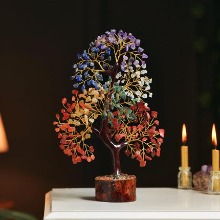 Chakra Tree of Life with Healing Angel, Crystal Tree for Positive Energy, Seven Chakra Tree, Gemstone Tree - Birthday s for Mom, Office Decor, Chakra Stones, Crystals and Healing Stones 10-12"