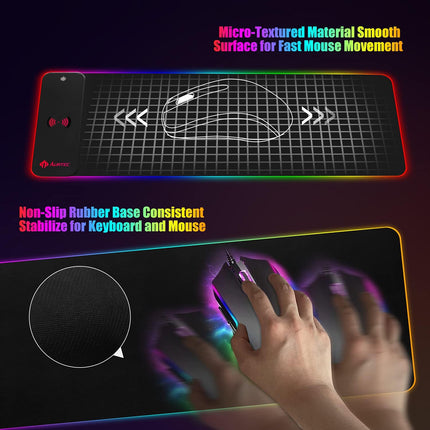 RGB Gaming Mouse Pad with 15W Fast Wireless Charging, AURTEC Extra Large Waterproof and Non-Slip Rubber Base Mouse and Keyboard Mat with 10 Lighting Modes, for Gaming, Working, PC, Mac.
