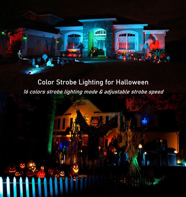 Color LED Outdoor Landscape Spotlight with Strobe Lighting - Waterproof Remote Spot Lights for Yard Tree House Halloween Christmas Lighting, 120V 10W
