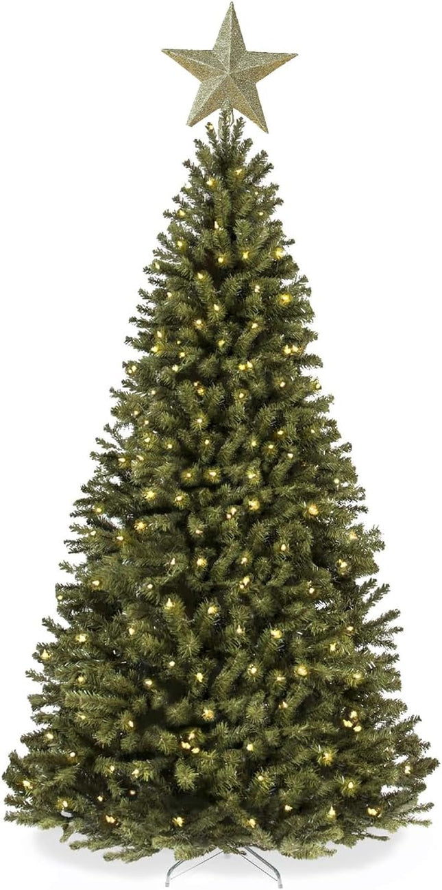 4.5FT Pre-Lit Faux Cashmere Christmas Tree, Snow Velvet Pine Needle Christmas Tree with 100 Warm White Lights with Ornaments, Collapsible Metal Base for Home Store Party Holiday Decorations