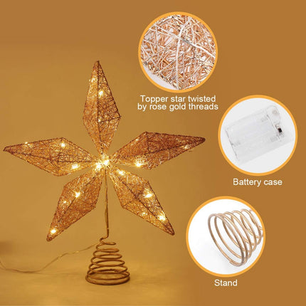 STOBOK Christmas Tree Topper Star,Rose Gold Glitter Iron Lights Xmas Tree-top Lamp Ornament Party Home Shopping Mall Tree Decor,11.6 x 10.2 inch