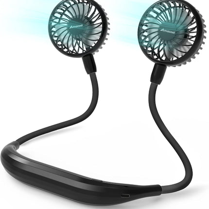 Amacool Neck Fan Battery Operated Neckband Fan HandFree Wearable Personal Fan For Hot Flashes Home Office Travel Outdoor Sports