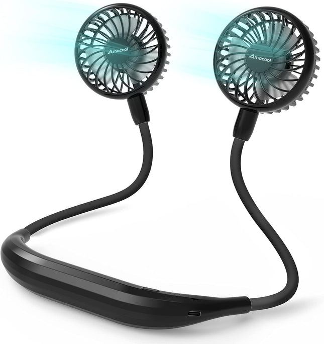 Amacool Neck Fan Battery Operated Neckband Fan HandFree Wearable Personal Fan For Hot Flashes Home Office Travel Outdoor Sports