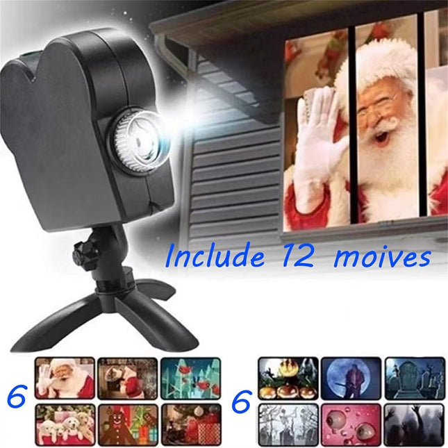 Halloween Window Projector,Halloween Holographic Projector,Christmas Led Holographic Projection Lamp,12 Movies,Used for Halloween Outdoor Garden Decoration Family Outdoor Party