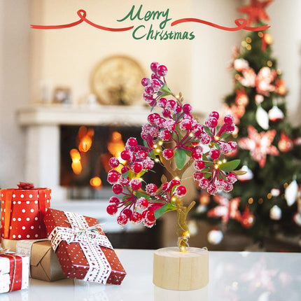 12" Tabletop Mini Christmas Red Berries Tree with Light, Artificial Small Christmas Berry Tree for Xmas Decorations Home Decor (Red)