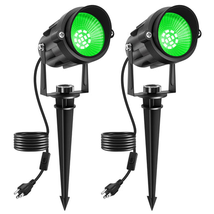 Halloween Green Landscape Lights Outdoor, 14 LED Landscape Lighting with US Plug, IP65 Waterproof Spotlights for Tree Yard Garden Pathway Christmas St. Patrick's Day Decor 2 Pack