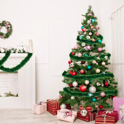 33FT Christmas Tinsel Garland Green Metallic Tinsel Twist Garland Artificial Greenery Pine Hanging Garland for Xmas Tree Decoration Wedding Party Supplies (Green)