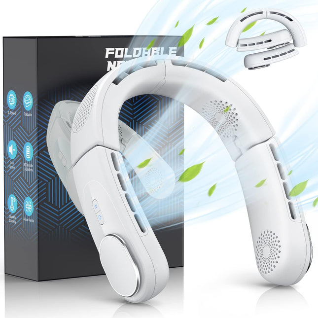 Bladeless Neck Fan Personal Portable Fan Chillgo Wearable Cooling Neck Air Conditioner Max 12Hrs, 4 Vent Airflow +90, Foldable