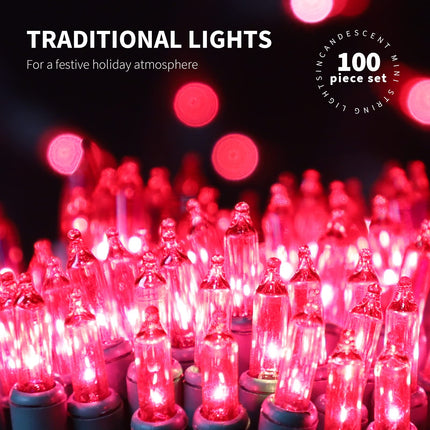 100LIGHTS PINK Extra-Bright With End Connectors Christmas Decorative Lights 5.98m UL Mini String Light Set Waterproof for Home Garden Holiday Christmas Tree Party Patio Decor Wedding