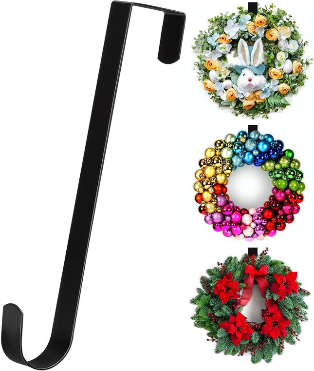 12” Wreath Hanger Over the Door Hooks, Non Scratch Wreath Door Hanger Hooks for Hanging Welcome Sign, Metal Wreath Hangers for Front Door Décor, Thin Door Hanger for Easter Halloween Home Decoration