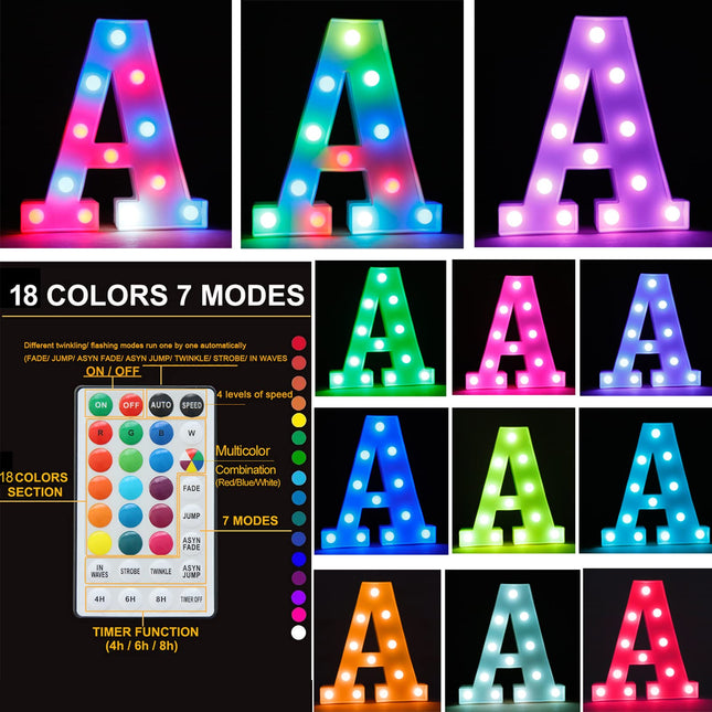 Light Up Colorful LED Marquee Letter lights, 18 Colors Changing Alphabet Letters Sign with Remote Timer for Night Light Girls Bedroom Wedding Birthday Party Lamp Christmas Home Bar Decor- Colorful R