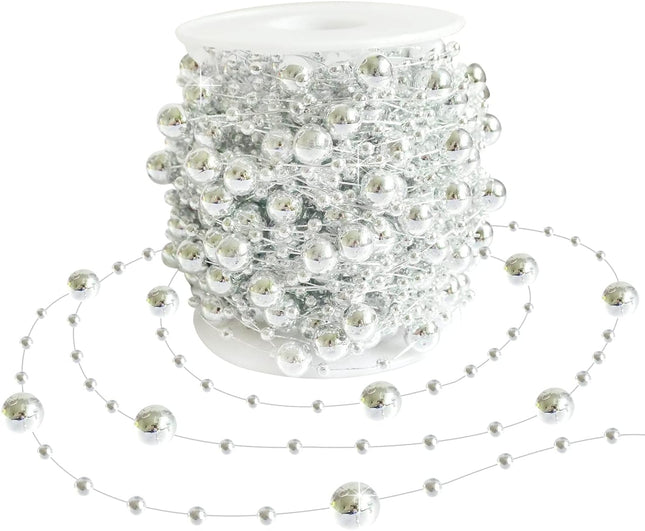 Christmas Tree Beads Garland Decoration,66 Feet Silvery Pearl Strands Chain for Christmas Tree Decor,Crafts and Holiday Décor