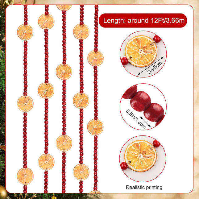 Huwena 12 ft Christmas Rustic Garland Orange Slice Garland Wooden Bead Garland Rustic Bead Farmhouse Craft Bead Garland for Christmas Wedding Citrus Decoration Supplies