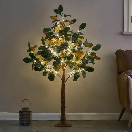 LITBLOOM Lighted Magnolia Tree 4FT 165 LED Fairy Lights, Artificial Greenery Tree with Lights for Indoor Outdoor Room Wedding Spring Decoration