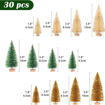 Desktop Miniature Pine Tree Tabletop Christmas Tree Small Pine Tree Decor Christmas Tree Toppers 30pcs(Silver/Gold/Green 30pcs)