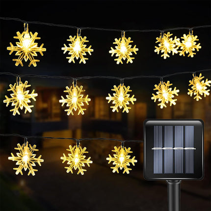 Fairy Lights Solar Powered Outdoor Waterproof IP65 Christmas Lights with 50 LED Snowflake Hanging Light for Backyard Porch Balcony Party Decor, Wedding,Party,Camping (Warm White)