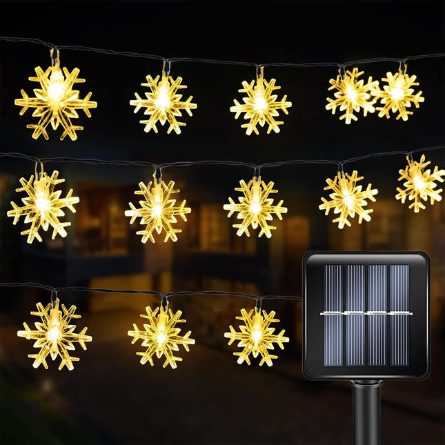 Fairy Lights Solar Powered Outdoor Waterproof IP65 Christmas Lights with 50 LED Snowflake Hanging Light for Backyard Porch Balcony Party Decor, Wedding,Party,Camping (Warm White)
