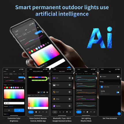 Permanent Outdoor Lights - Smart Christmas Lights, 150ft with 90 LEDs, IP68 Waterproof, Perfect for Halloween & Christmas Decorations, Works with Wi-Fi, Google Assistant, & Alexa