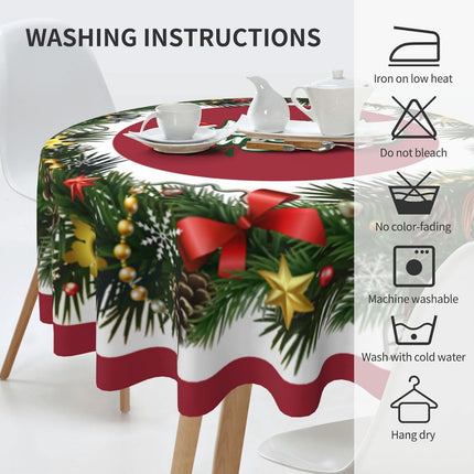 Merry Christmas Round Tablecloths 70 Inch Christmas Garland Tablecloth Winter Xmas Ribbon Tablecloths Polyester Washable Fabric Farmhouse Decorative for Holiday Home Kitchen Dining Party