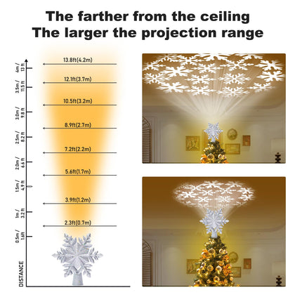 Christmas Tree Toppers Lighted with 6 Projection Modes, Christmas Snowflake Tree Topper with Built-in LED Rotating Lights, Silver 3D Glitter Projection for Xmas Party Holiday Decorations