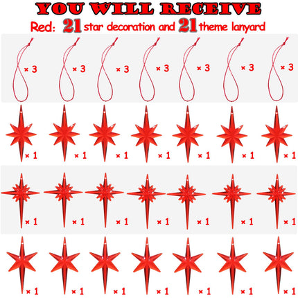 21Pack Star Topper Ornaments for Replacement Ceramic Christmas Tree - Red Plastic Modern Stars Hanging Decor Accessories