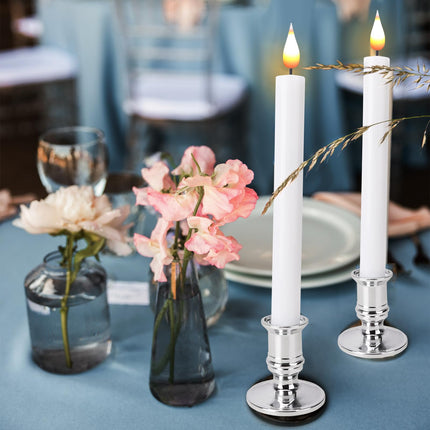 LED Flameless Window Candles with Remote Timer Sliver Base 10 PCS Battery Operated Flickering Taper Candle Lights with Removable Candle Holders Best for Xmas Wedding Home Dinner Décor