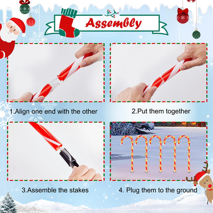 Solar Candy Cane Lights Outdoor Pathway, 28" Large Candy Cane Christmas Pathway Lights Outdoor with Solar Panel and Power Plug, Outdoor Christmas Decorations Yard, 10 Packs