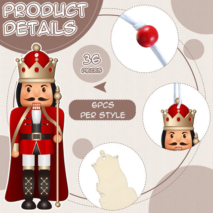 36 Pieces Christmas Nutcrackers Decorations Nutcracker Ornaments Wooden Hanging Christmas Decorations Nutcracker Figures (Classical Style)