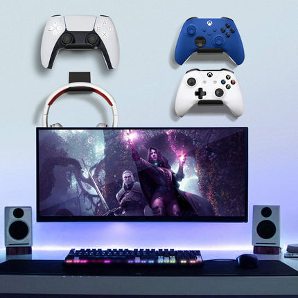 6amLifestyle 4 Pack Controller Holder Stand Built in Anti-Slip Pads for PS5 PS4 Xbox One Switch Pro Gamepad Controller Wall Mount Adhesive/Screws, Universal Controller Accessories Shark 14 Mini