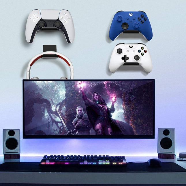 6amLifestyle 4 Pack Controller Holder Stand Built in Anti-Slip Pads for PS5 PS4 Xbox One Switch Pro Gamepad Controller Wall Mount Adhesive/Screws, Universal Controller Accessories Shark 14 Mini