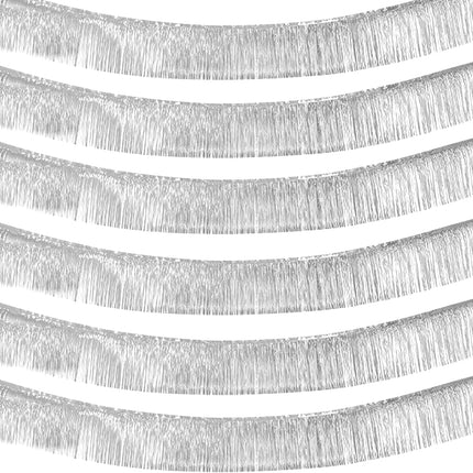 6 Pack 10 Feet Silver Foil Fringe Garland Metallic Tinsel Streamers Banner Wall Hanging Curtain Backdrop Banner for Parade Floats, Valentine's Day, Wedding, Birthday, Mardi Gras Party Decorations