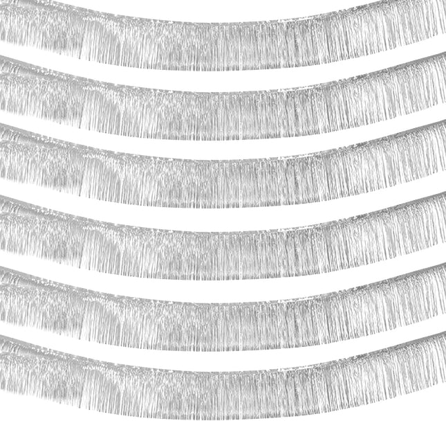 6 Pack 10 Feet Silver Foil Fringe Garland Metallic Tinsel Streamers Banner Wall Hanging Curtain Backdrop Banner for Parade Floats, Valentine's Day, Wedding, Birthday, Mardi Gras Party Decorations