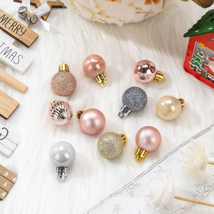 100 Pcs Mini Christmas Ball Ornaments Set, 1.18'' Rose Gold Silver and Champagne Small Shatterproof Xmas Tree Ornament Hanging Ball Bulk Decorations for Holiday Party, Wreath, Garland, Winter Décor