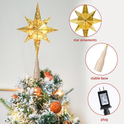 MUMTOP Christmas Tree Topper, Gold Christmas Star Tree Topper with Lights for for Christmas Tree Home Holidays Xmas Indoor Home Decor, 14 inch