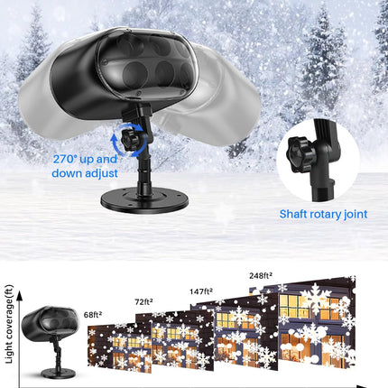 d Christmas Projector Lights Outdoor, Snowflake Projector Lights, Adjustable Dynamic Snow Light Show with Remote Control, 270° Rotating Outdoor Snow Falling Projector Lamp