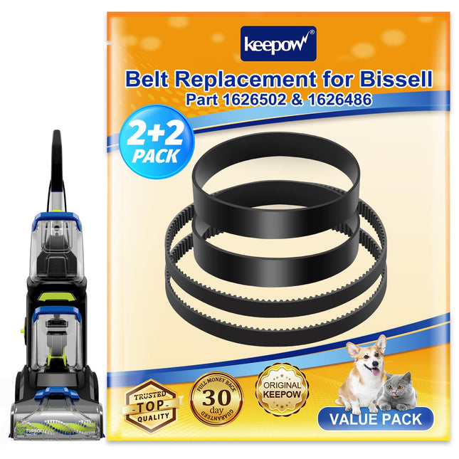 Keepow Belts Set For Bissell 3071 Powerforce Powerbrush Pet Xl And Turboclean Dualpro Pet 3072, 3067, 30673, 3109 Carpet Cleaner, Parts 1626502 & 1626486 2+2 Pack