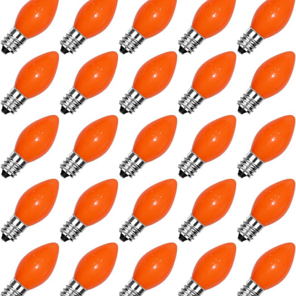 25 Pack C7 Christmas Replacement Bulbs, Ceramic Orange Christmas Light Bulbs for Indoor Outdoor Christmas String Lights, E12/C7 Candelabra Base, 5W Incandescent Night Light Bulbs