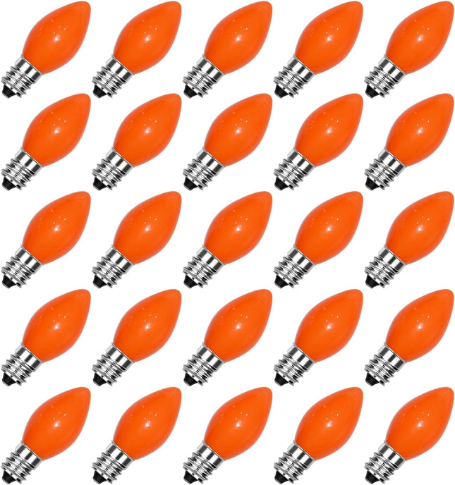 25 Pack C7 Christmas Replacement Bulbs, Ceramic Orange Christmas Light Bulbs for Indoor Outdoor Christmas String Lights, E12/C7 Candelabra Base, 5W Incandescent Night Light Bulbs